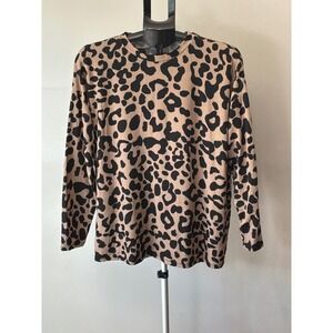 Fashion Nova Leopard Print Top Womens M Long Sleeve Y2K Indie Sleaze Mob Wife